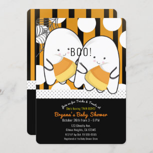 Invitation Baby shower d'Halloween Boo Cute Ghost Twin Boys