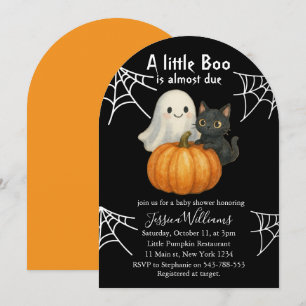 Invitation Baby shower d'Halloween Chat noir Citrouille