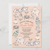 Invitation Baby shower d'Halloween, chauve-souris et araignée (Devant)
