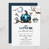 Invitation Baby shower d'Halloween | Citrouille bleu (Devant / Derrière)