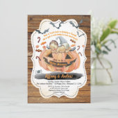 Invitation Baby shower d'Halloween citrouille rustique (Debout devant)