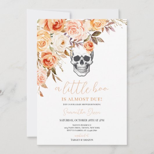 Invitation Baby shower d'Halloween crâne floral (Devant)