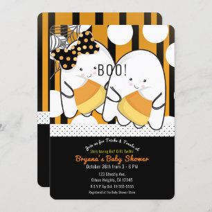 Invitation Baby shower d'Halloween de Boo Ghost Girl Twins