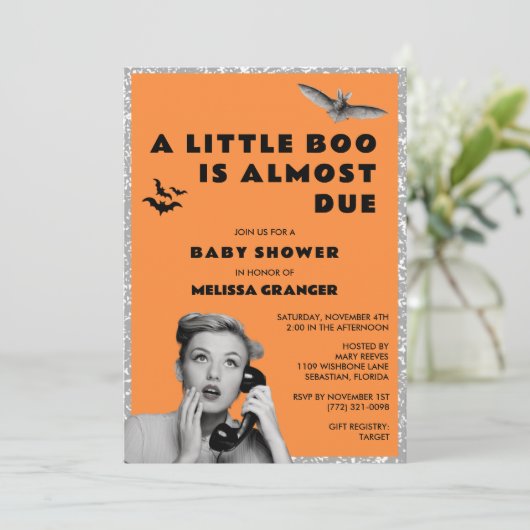 Invitation Baby shower d'Halloween de Little Boo (Debout devant)