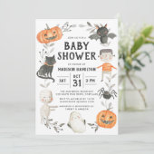 Invitation Baby shower d'Halloween des petits monstres (Debout devant)