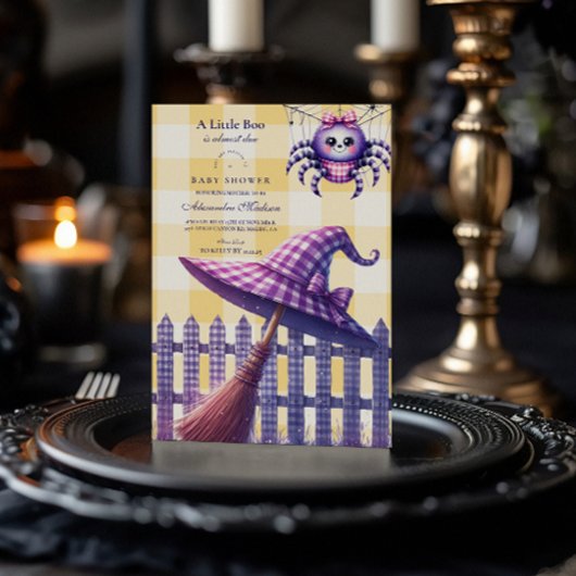 Invitation Baby shower d'Halloween En vichy violet