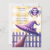Invitation Baby shower d'Halloween En vichy violet (Devant)