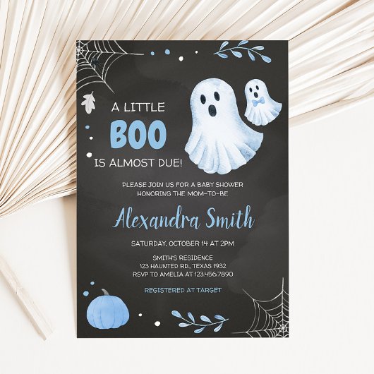 Invitation Baby shower d'Halloween fantôme bleu