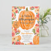 Invitation Baby shower d'halloween fleuri citrouille automne (Debout devant)