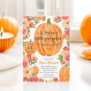 Invitation Baby shower d'halloween fleuri citrouille automne