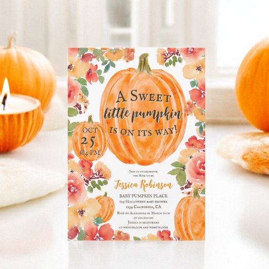 Invitation Baby shower d'halloween fleuri citrouille automne