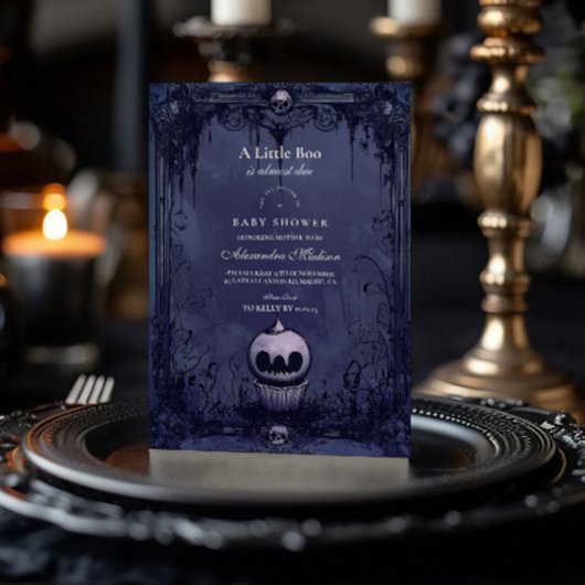 Invitation Baby shower d'Halloween gothique foncé violet