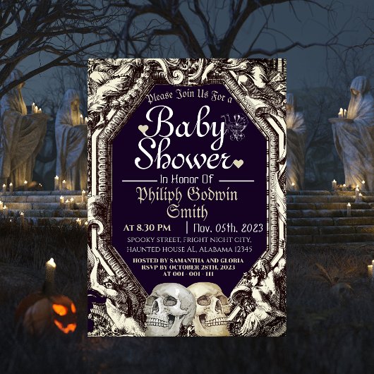 Invitation Baby shower d'Halloween gothique vintage