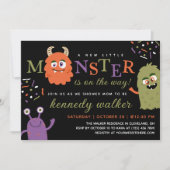 Invitation Baby shower d'Halloween Green Orange Little Monste (Devant)