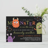 Invitation Baby shower d'Halloween Green Orange Little Monste (Debout devant)