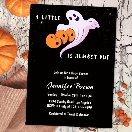 Invitation Baby shower d'Halloween Little Boo