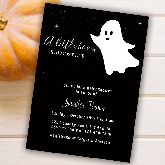 Invitation Baby shower d'Halloween Little Boo Cute Ghost