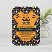Invitation Baby shower d'Halloween moderne "Petit Citrouille" (Debout devant)