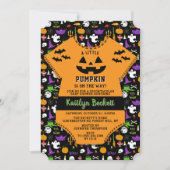Invitation Baby shower d'Halloween moderne "Petit Citrouille" (Devant)