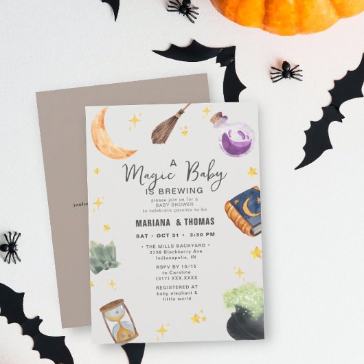 Invitation Baby shower d'Halloween neutre brassant un bébé ma