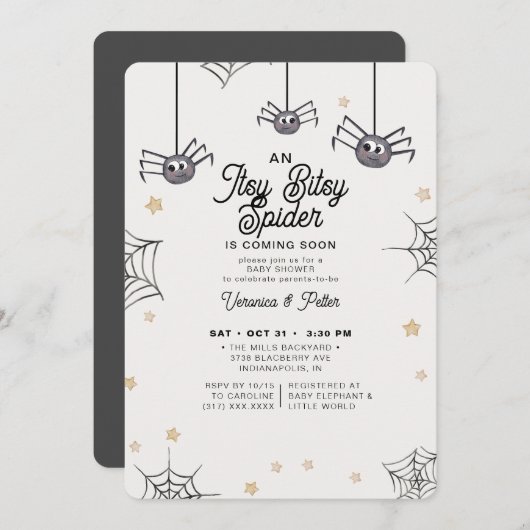 Invitation Baby shower d'Halloween neutre Itsy Bitsy Spider (Devant / Derrière)