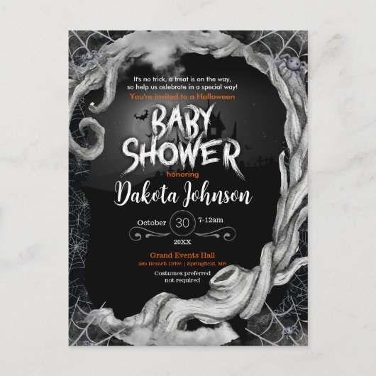 Invitation Baby shower d'Halloween noir (Devant)