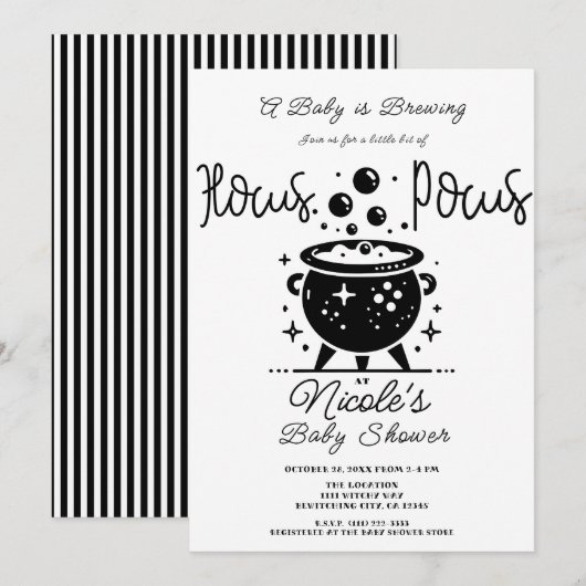 Invitation Baby shower d'Halloween noir blanc de cuisine (Devant / Derrière)