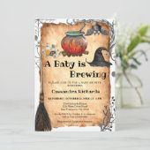 Invitation Baby shower d'Halloween pour sorcière (Debout devant)