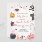 Invitation Baby shower d'Halloween rose (Devant)