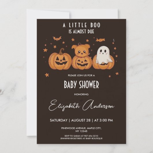 Invitation Baby shower d'Halloween sombre et mignon (Devant)