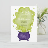 Invitation Baby shower d'halloween vert caldron mou (Debout devant)