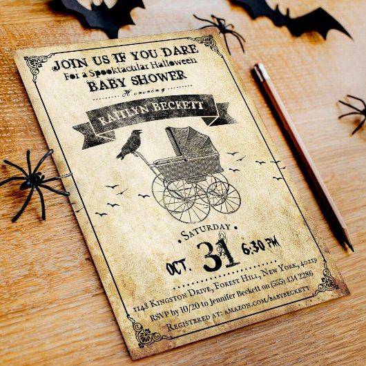 Invitation Baby shower d'Halloween vintage