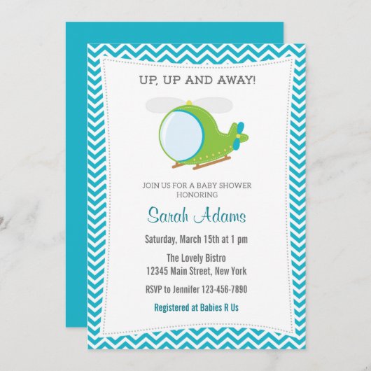 Invitation Baby shower d'hélicoptère (Devant / Derrière)
