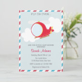 Invitation Baby shower d'hélicoptère Rouge bleu (Debout devant)