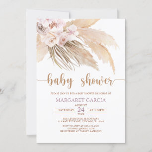 Invitation Baby shower d'herbe Bohemian Boho Pampas