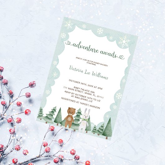 Invitation Baby shower d'hiver Adventure Await