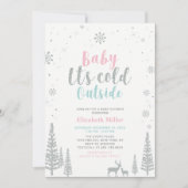 Invitation Baby shower d'hiver Argent, Rose et Mint (Devant)