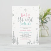 Invitation Baby shower d'hiver Argent, Rose et Mint (Debout devant)