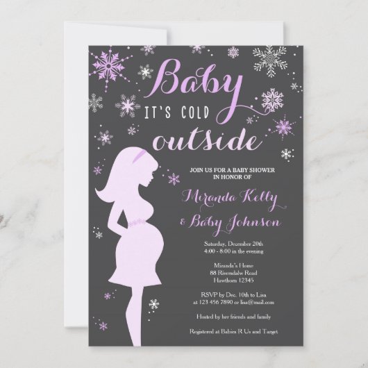 Invitation Baby shower d'hiver, Baby shower pourpr (Devant)
