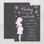 Invitation Baby shower d'hiver, Baby shower pourpr (Devant / Derrière)