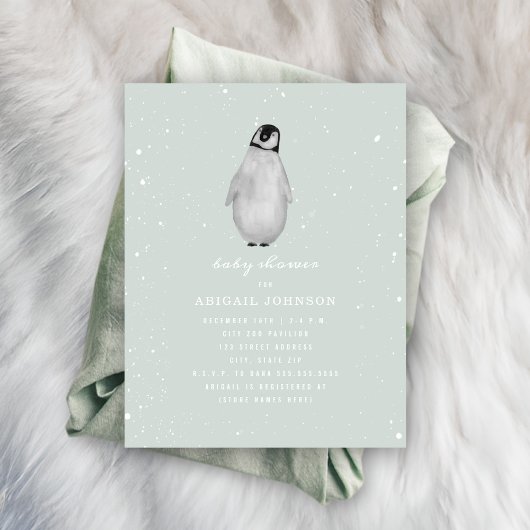 Invitation Baby shower d'hiver bébé Penguin bleu garçon