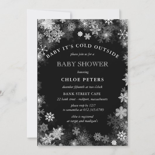 Invitation Baby shower d'hiver Black White Snowflake (Devant)