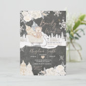 Invitation Baby shower d'hiver blanc crémeux (Debout devant)