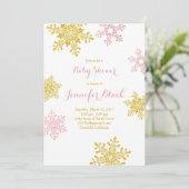 Invitation Baby shower d'hiver | Blanc rose or (Debout devant)