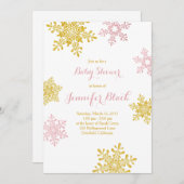 Invitation Baby shower d'hiver | Blanc rose or (Devant / Derrière)