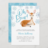 Invitation Baby shower d'hiver bleu cerf (Devant / Derrière)