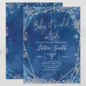 Invitation Baby shower d'hiver bleu et argent de la marine (Devant / Derrière)