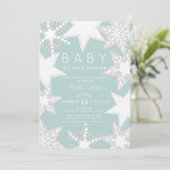 Invitation Baby shower d'hiver bleu flocons de neige congelés (Debout devant)