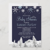 Invitation Baby shower d'hiver bleu marine blanc (Devant)