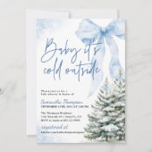 Invitation Baby shower d'hiver Blue Bow Il fait froid dehors (Devant)
